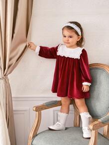 SHEIN 女宝宝春秋休闲拼色花朵刺绣连衣裙