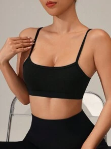 SHEIN Sports 女士纯色无缝高弹力运动背心 - 彩色 - 查看 8