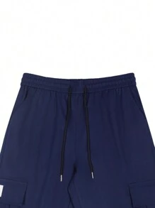 Manfinity Homme 男士日常休闲抽绳口袋压胶设计慢跑裤，适合秋季 - 藏蓝色 - 查看 6