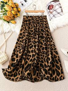 SHEIN LUNE Váy họa tiết da báo cỡ lớn thời trang Xuân Hè - Màu Khaki - Xem 2