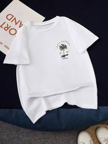 Tween Boy Casual Vacation Palm Tree Printed Short Sleeve T-Shirt - White - View 2