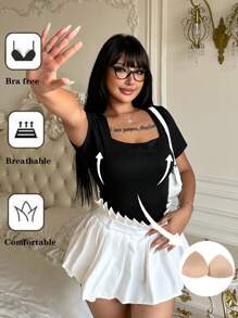 Flirla 大码女式褶皱腰和加垫胸围短袖休闲 T 恤，夏季 T 恤