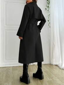 SHEIN EZwear 雙排釦腰帶風衣外套 - 黑色 - 查看 2