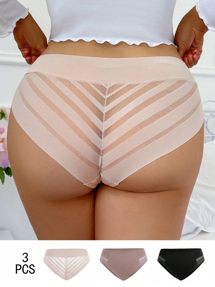 3pcs/Set Plus Size Casual Triangular Briefs - Multicolor - View 1