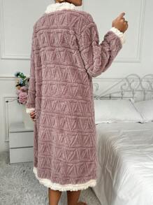 Color Blocked Jacquard Fleece Robe For Women, For Fall Winter, Cozy Outfit - Multicolor - View 2