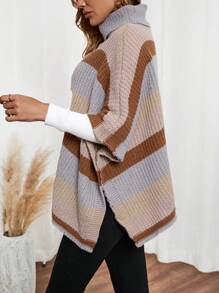 EMERY ROSE Women's High Collar Batwing Sleeve Loose Striped Casual Sweater, Autumn/Winter - Multicolor - View 5