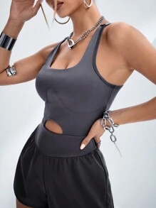 Innovista 运动收腹提臀连体衣、女式网球服、瑜伽服、健身服、骑行服、氨纶镂空连体衣、灰色连体衣、带可拆卸罩杯、女式连体裤、连体裤、女式网球服 - 深灰色 - 查看 8