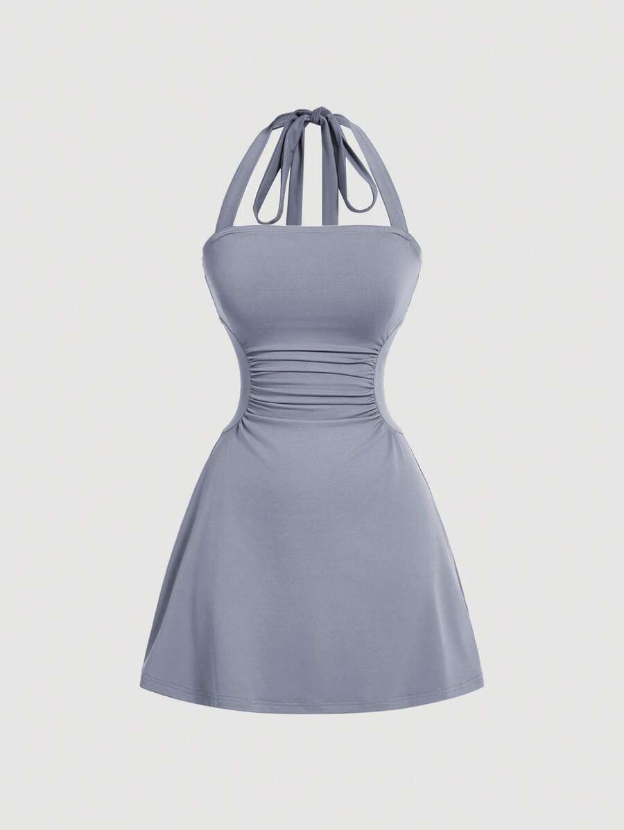 SHEIN MOD 女士雾蓝色吊带收腰 A 字形连衣裙 - 霧霾藍 - 查看 1