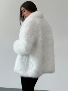 Aloruh New White Windbreaker Warm Long Sleeve Versatile Commuting & Dating Fluffy Jacketwinter, Elegant, Old Moneybusiness Casual, White, Furry, Faux Fur, Long Sleeve - White - View 2