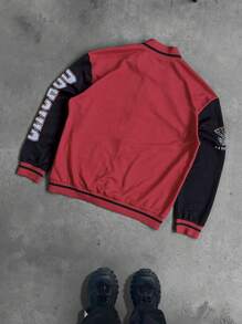 Manfinity Sporsity Men's Contrast Color Simple Printed Long Sleeve Jacket Coat