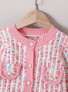 2pcs/Set Young Girls Floral Print Casual Long Sleeve Cardigan And Mini Skirt, Suitable For Daily Wear, School And Outings, Applicable For Autumn/Winter Seasons - Pink - View 3