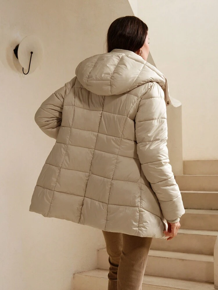 Women's Waist-Cinching Slim Fit Detachable Hood Apricot Jacket