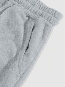 ROMWE MEN Street Life Men's Drawstring Waist Cartoon Letter Print Pocket Wide Leg Loose Sweatpants - Light Grey - View 4