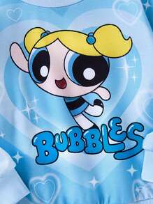 THE POWERPUFF GIRLS X SHEIN 年轻女孩卡通心形 & 渐变印花可爱运动衫