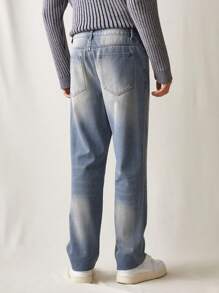 Manfinity Hypemode Vintage Y2K Washed Blue Distressed Men Straight Leg Jeans With Faded Effect - Light Wash - View 2