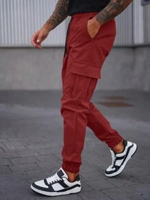 Manfinity LEGND Men's Casual Drawstring Pocket Elastic Waist Jogger Pants - Burgundy - View 4