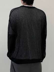 DAZY 男士纯色圆领长袖毛衣，春夏 - 黑色 - 查看 2