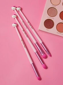 HELLO KITTY AND FRIENDS | SHEIN 4pcs/Set 3D Kitty Design Pink Eye Makeup Brushes - Baby Pink - View 4