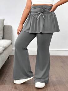 SHEIN Tween Girls Extended Size Casual Simple Comfortable Solid Color Ruffle Bow Sweatpants