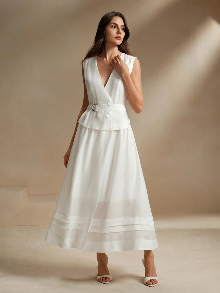 2024 Summer French Elegant Commuter Tie-Up White Dress