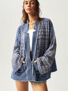 Bohemela Chaqueta suelta y casual de hombros caídos con tema vacacional para mujeres