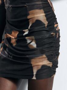 Maija Women's Black Pleated Tie-Dye Pattern Fashionable Versatile Sexy Fitted Long Sleeve Mini Dress, Suitable For St. Patrick's Day, Spring Festival, Music Festival, Autumn Outfit, Casual Black Dress - Black - View 8