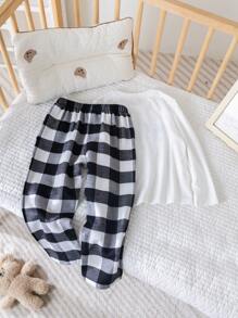 SHEIN 2 Stücke/Set Kleine Jungen Lässig Outfit mit Buchstaben Muster Top und karierter Hose als Hausanzug