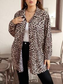 EMERY ROSE 大码豹纹宽松纽扣衬衫 - 彩色 - 查看 7