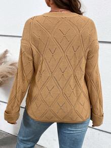 EMERY ROSE 大码纹理毛衣套头衫秋季女装、西方女装、冬季服装 - 咖啡棕 - 查看 2