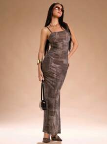 SHEIN SXY Women's Sleeveless Bodycon Maxi Fish Tail Dress Fall Winter Women Clothing - Green - View 1