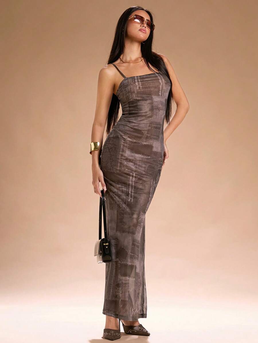 SHEIN SXY Women's Sleeveless Bodycon Maxi Fish Tail Dress Fall Winter Women Clothing - Green - View 1