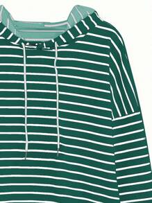 INAWLY 大码连帽抽绳长袖时尚条纹休闲运动衫