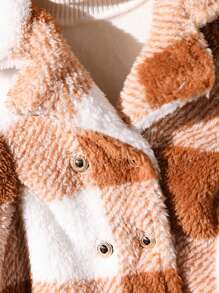 女宝宝格子印花双排扣羊毛长袖夹克秋冬季 - 彩色 - 查看 4