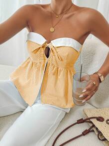 SHEIN Frenchy Top sans manches à rayures et imprimé pour femme en été, Top à rayures blocs de couleurs et imprimé pour femme, Top en corset, Vêtements pour la rentrée scolaire, Vêtements pour enseignants, Hauts américains, Style Old Money, Top pour enseignants, Tenue des années 70, Top Y2K