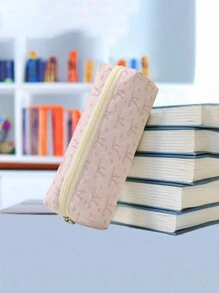 ROMWE Kawaii Hộp đựng bút chì họa tiết caro in hình trái tim và nơ, túi đựng mỹ phẩm, túi có khóa kéo - Mảnh duy nhất - Xem 2