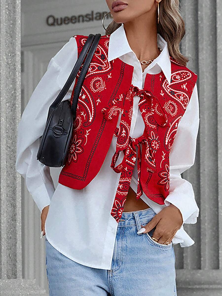 EMERY ROSE 女士时尚佩斯利印花系带夹棉外套冬季服装 - 彩色 - 查看 1