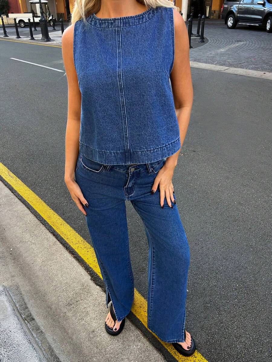 Forever 21 女士时尚 A 字型牛仔上衣 - 藍色 - 查看 1