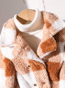 女宝宝格子印花双排扣羊毛长袖夹克秋冬季 - 彩色 - 查看 3