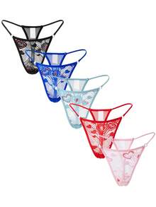 5 Cái/gói Quần Lót Ren Thông Trái Tim Gợi Cảm Nữ - Nhiều màu - Xem 7