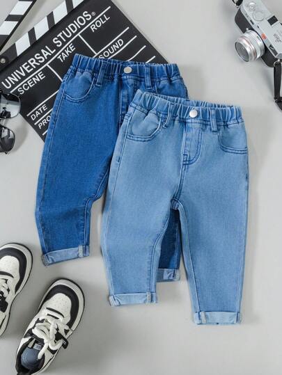 男婴休闲卷边洗水简约牛仔裤