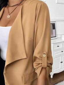 Calvaya 大码女式纯色卷边袖口休闲宽松长袖西装外套，春/秋