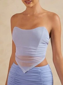 Hauture Vêtements d'automne pour femmes, Top tube simple de style quotidien en couleur unie bleue avec baleines, corset, Top transparent asymétrique, Top de pays, Top court, tenue de sortie - Violet - Voir 6