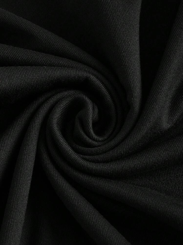 SHEIN Girlism 青少年女孩简约舒适褶饰长袖 T 恤 - 黑色 - 查看 3