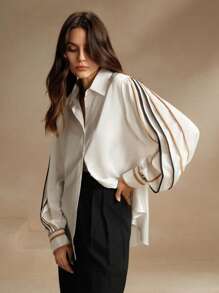 Anewsta Elegant French Style Pleated Women Blouse With Unique Design, Slim Fit,Long Sleeve Tops - White - View 7