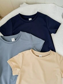Conjunto de 3 piezas de ropa de verano para niño pequeño, con camiseta de cuello redondo con decoración metálica y pantalones cortos de 2 piezas en un estilo casual cómodo y atractivo, adecuado para juegos al aire libre, fotografía callejera, fiestas y tiempo libre