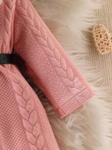 Baby Girl Warm Textured Collar Fashion Jacquard Pattern Elegant Mid-Length Outerwear, For Outdoor Play In Autumn/Winter