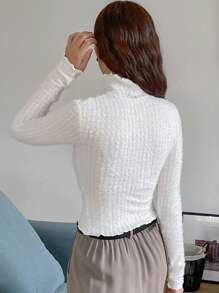 DAZY Women's Elegant High Neck Long Sleeve Fitted T-Shirt, Simple Tee
