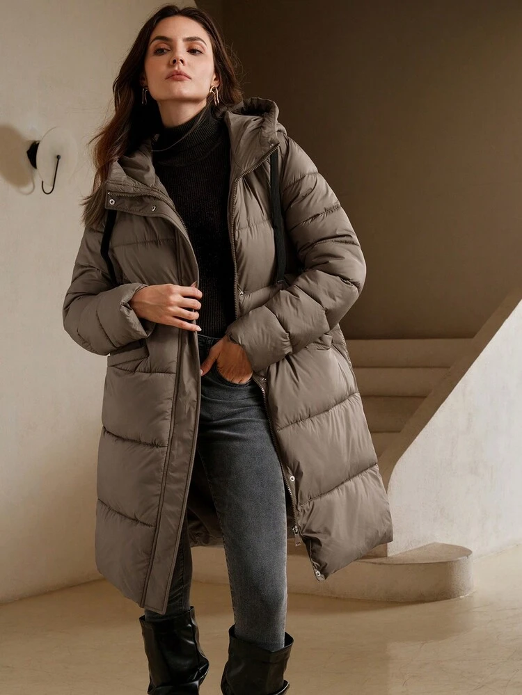 Women's Long Detachable Hood Loose Khaki Jacket