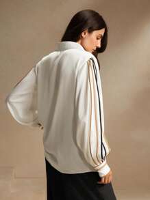 Anewsta Elegant French Style Pleated Women Blouse With Unique Design, Slim Fit,Long Sleeve Tops - White - View 8