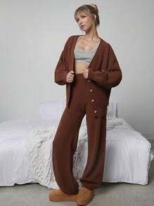 WESTFADE Boho Casual Sweater Lounge Pants - Rust Brown - View 5